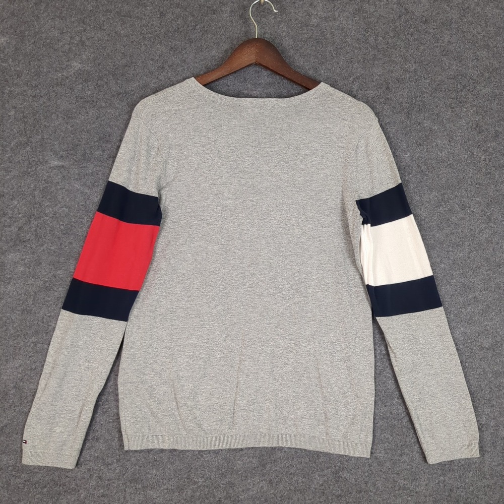Tommy Hilfiger Mens V-Neck Colorblock Striped Knit‎ Sweater Gray Navy Red Size M - Picture 7 of 11